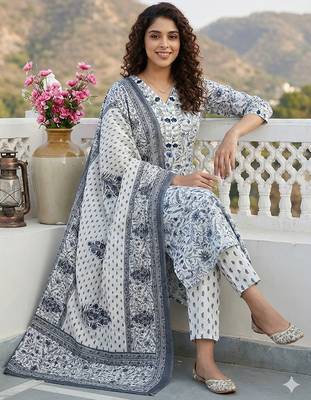 grey and white pure cotton straight regular kurta set 5