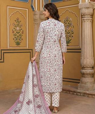 pink and white pure cotton straight regular kurta set 2
