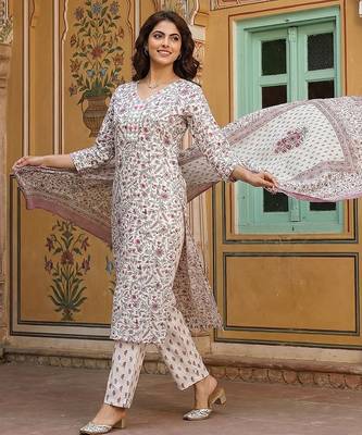 pink and white pure cotton straight regular kurta set 3