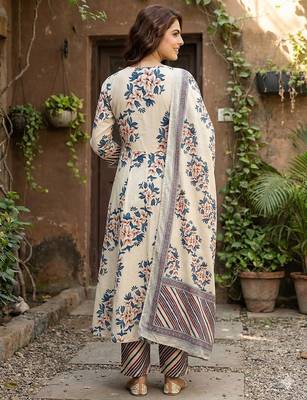 blue and beige pure cotton anarkali regular kurta set 3