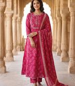 Anouk pink pure cotton a-line regular kurta set