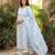 Anouk sky blue and white pure cotton straight regular kurta set