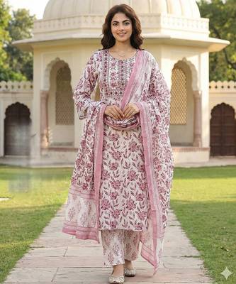 maroon and white pure cotton straight regular kurta set 1