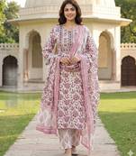 Anouk maroon and white pure cotton straight regular kurta set