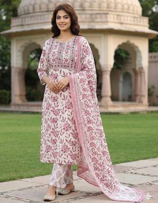 maroon and white pure cotton straight regular kurta set 2