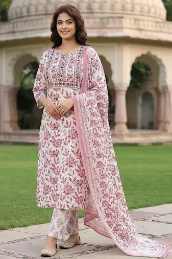 maroon and white pure cotton straight regular kurta set