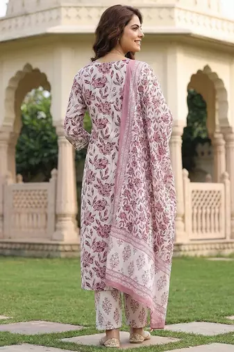 maroon and white pure cotton straight regular kurta set