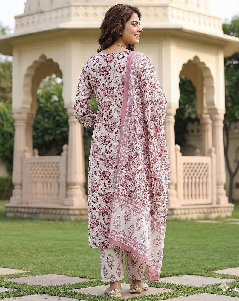 Anouk maroon and white pure cotton straight regular kurta set