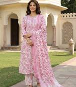 Anouk pink and white pure cotton straight regular kurta set