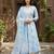 Anouk sky blue and white pure cotton anarkali regular kurta set