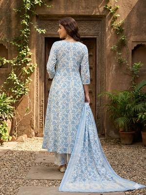 sky blue and white pure cotton anarkali regular kurta set 2