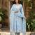 Anouk sky blue and white pure cotton anarkali regular kurta set