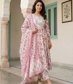 Anouk maroon and white pure cotton anarkali regular kurta set