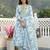 Anouk sky blue and white pure cotton anarkali pleated kurta set