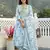 sky blue and white pure cotton anarkali pleated kurta set