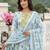 Anouk sky blue and white pure cotton anarkali pleated kurta set