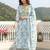 Anouk sky blue and white pure cotton anarkali pleated kurta set