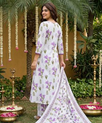 purple and white pure cotton anarkali pleated kurta set 2