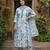Anouk sky blue and white pure cotton a-line pleated kurta set