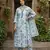sky blue and white pure cotton a-line pleated kurta set