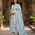 Anouk sky blue and white pure cotton a-line pleated kurta set