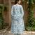 Anouk sky blue and white pure cotton a-line pleated kurta set