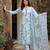 Anouk sky blue and white pure cotton a-line pleated kurta set