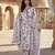 purple and white pure cotton a-line pleated kurta set