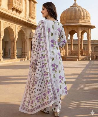 purple and white pure cotton a-line pleated kurta set 3