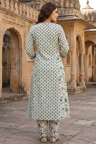 blue and white pure cotton a-line regular kurta set