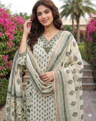 green and white pure cotton a-line regular kurta set 4