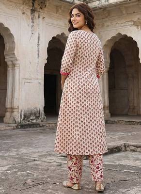 pink and white pure cotton a-line regular kurta set 3