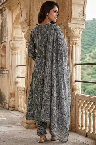 grey pure cotton a-line regular kurta set