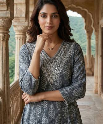 grey pure cotton a-line regular kurta set 4