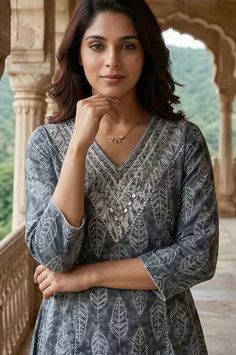 grey pure cotton a-line regular kurta set