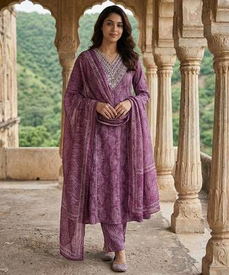 mauve pure cotton a-line regular kurta set 1