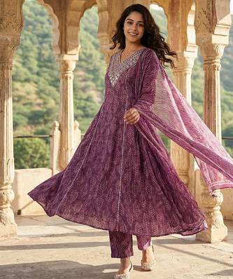 mauve pure cotton a-line regular kurta set 2