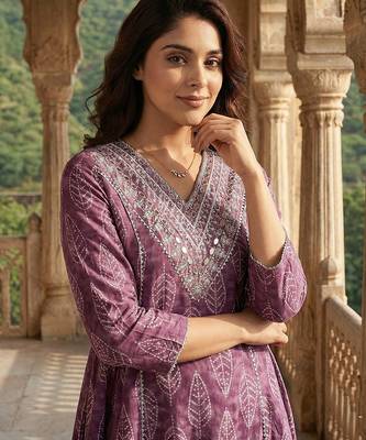 mauve pure cotton a-line regular kurta set 4