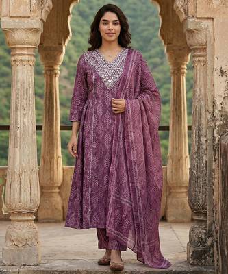 mauve pure cotton a-line regular kurta set 5