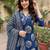 Anouk blue pure cotton a-line regular kurta set
