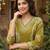 Anouk olive green pure cotton a-line priencess cut kurta set