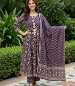 Anouk purple and cream pure cotton anarkali regular kurta set