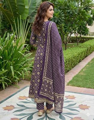 purple and cream pure cotton anarkali regular kurta set 2