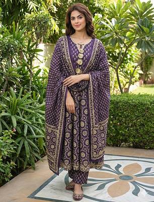 purple and cream pure cotton anarkali regular kurta set 4