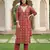 red and cream pure cotton straight regular kurta set