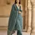 teal blue and cream pure cotton straight regular kurta set