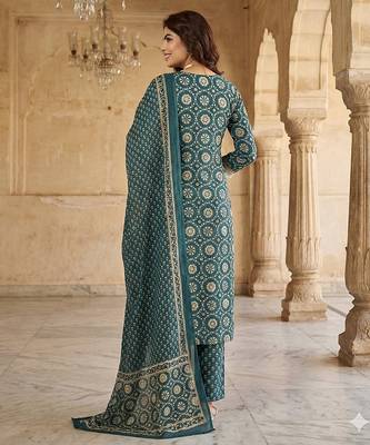 teal blue and cream pure cotton straight regular kurta set 2