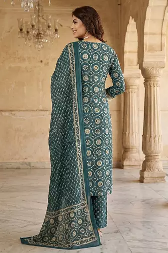 teal blue and cream pure cotton straight regular kurta set