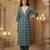 Anouk teal blue and cream pure cotton straight regular kurta set