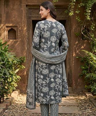 grey pure cotton straight regular kurta set 2